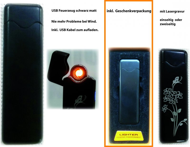 Feuerzeug USB schwarz matt